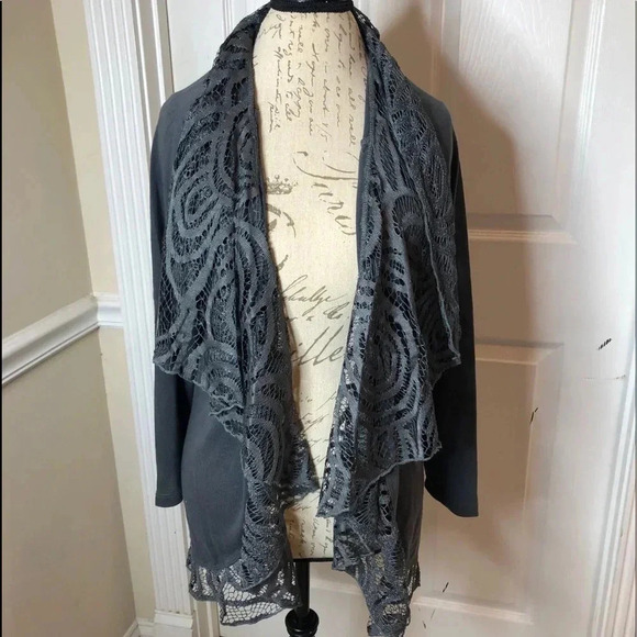 New directions gray cardigan with lace sz 2x - Picture 1 of 4
